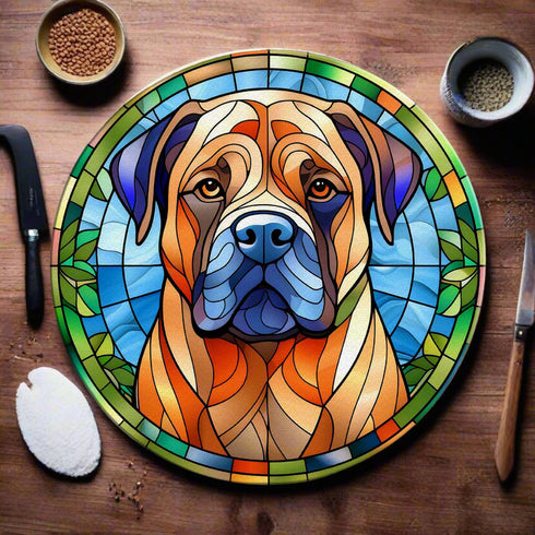 Bull Mastiff Circular Glass Suncatcher Worktop Saver